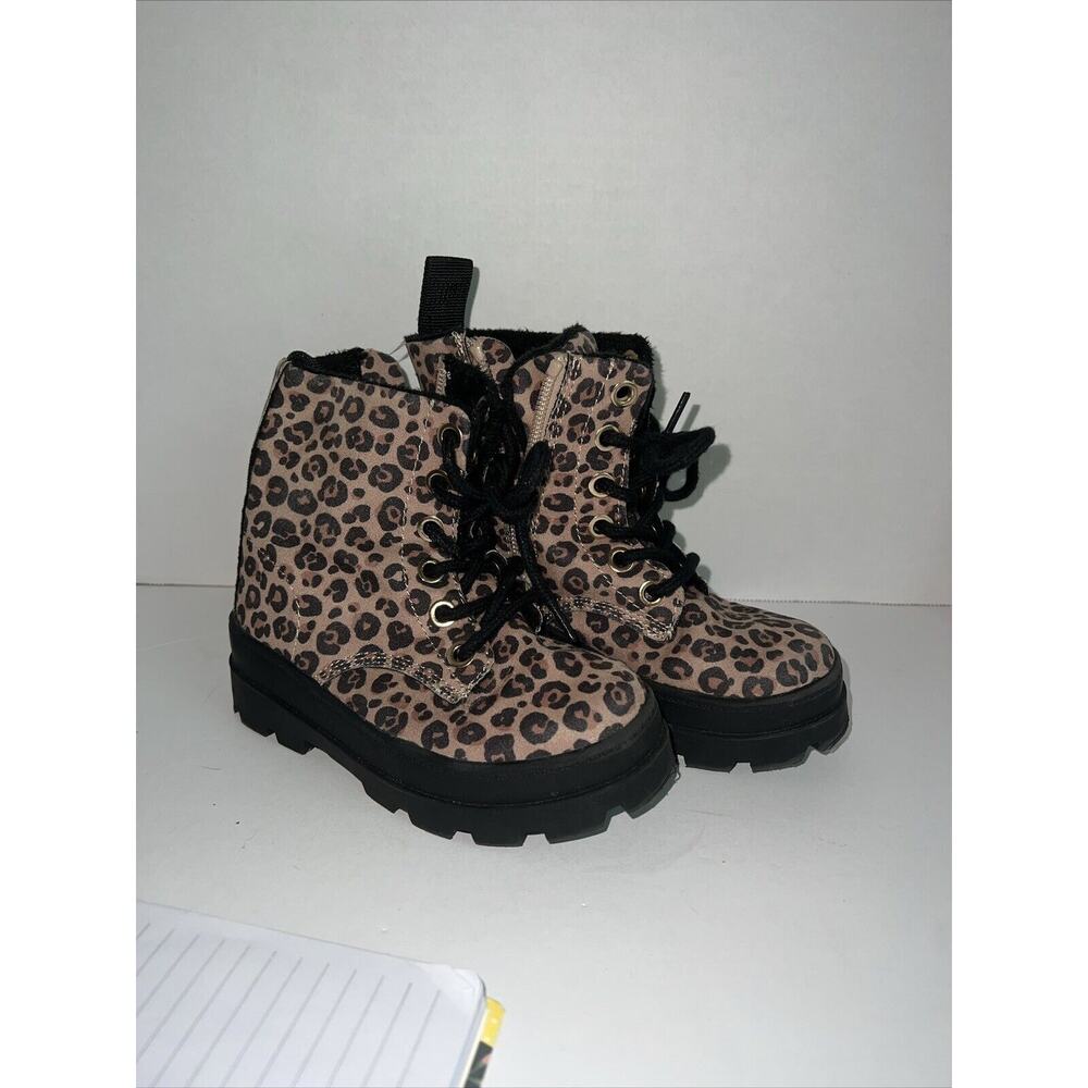 H&M Little Girls 8.5‎ Warm-lined Boots with Laces Light beige/leopard print